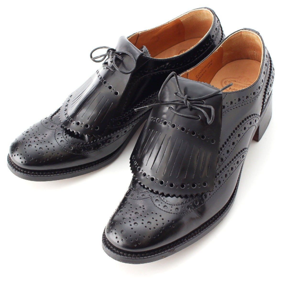 CHURCH'S CONSTANCE leather Wingtip with fringe quilt Dress shoes black 37 2/1