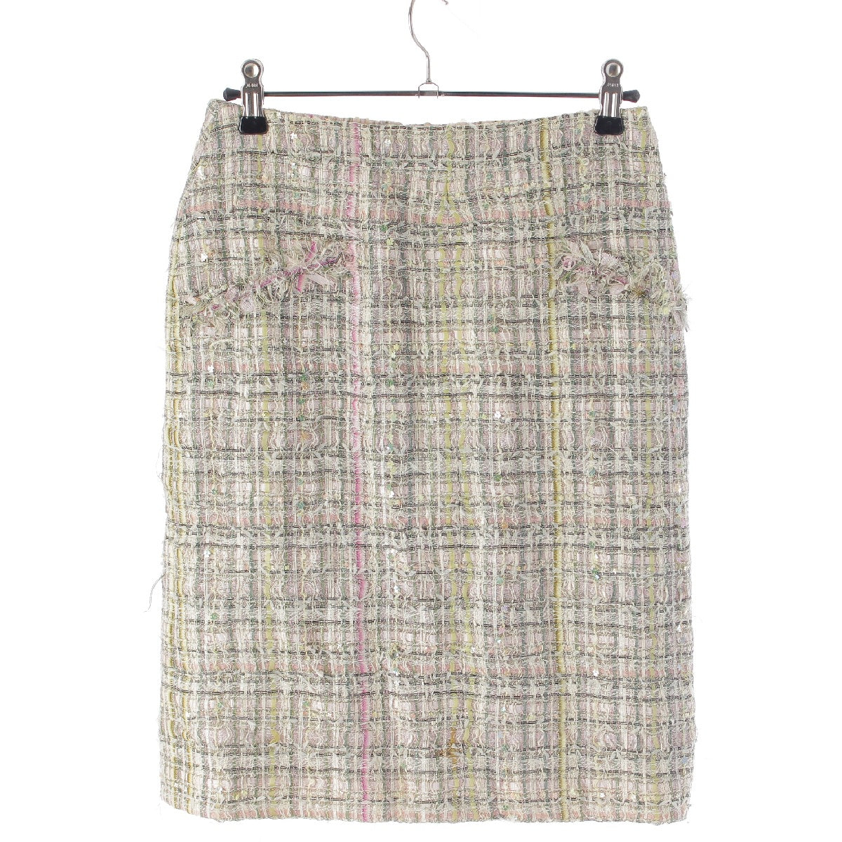 CHANEL 05P tweed COCO Mark Knee-length skirt P25490 Green-based multi-color 34