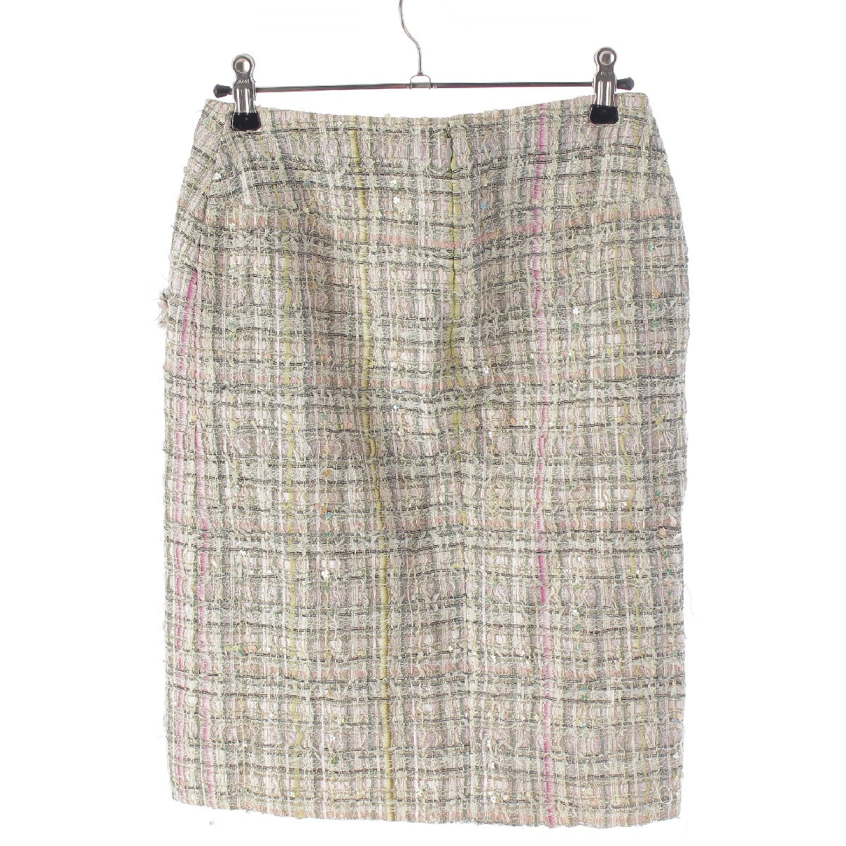 CHANEL 05P tweed COCO Mark Knee-length skirt P25490 Green-based multi-color 34