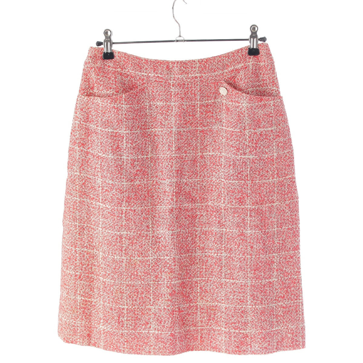 CHANEL 01P Tweed Linen Silk COCO Mark skirt P17484 Red 38