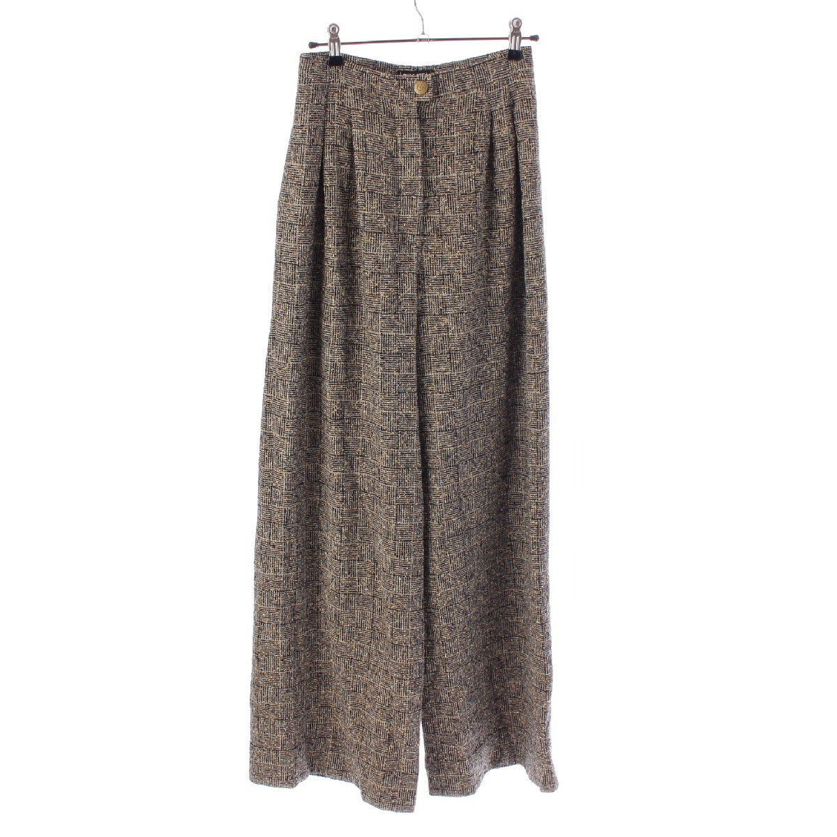 CHANEL 97A wool tweed COCO Mark Button Wide Pants Bottoms P09168 Beige black 36