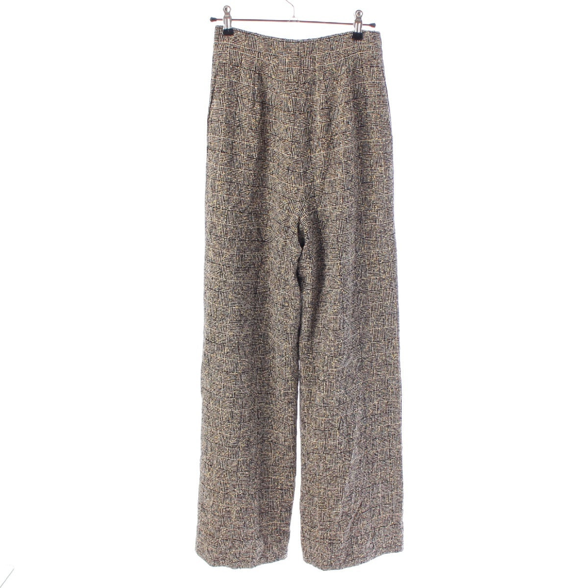 CHANEL 97A wool tweed COCO Mark Button Wide Pants Bottoms P09168 Beige black 36