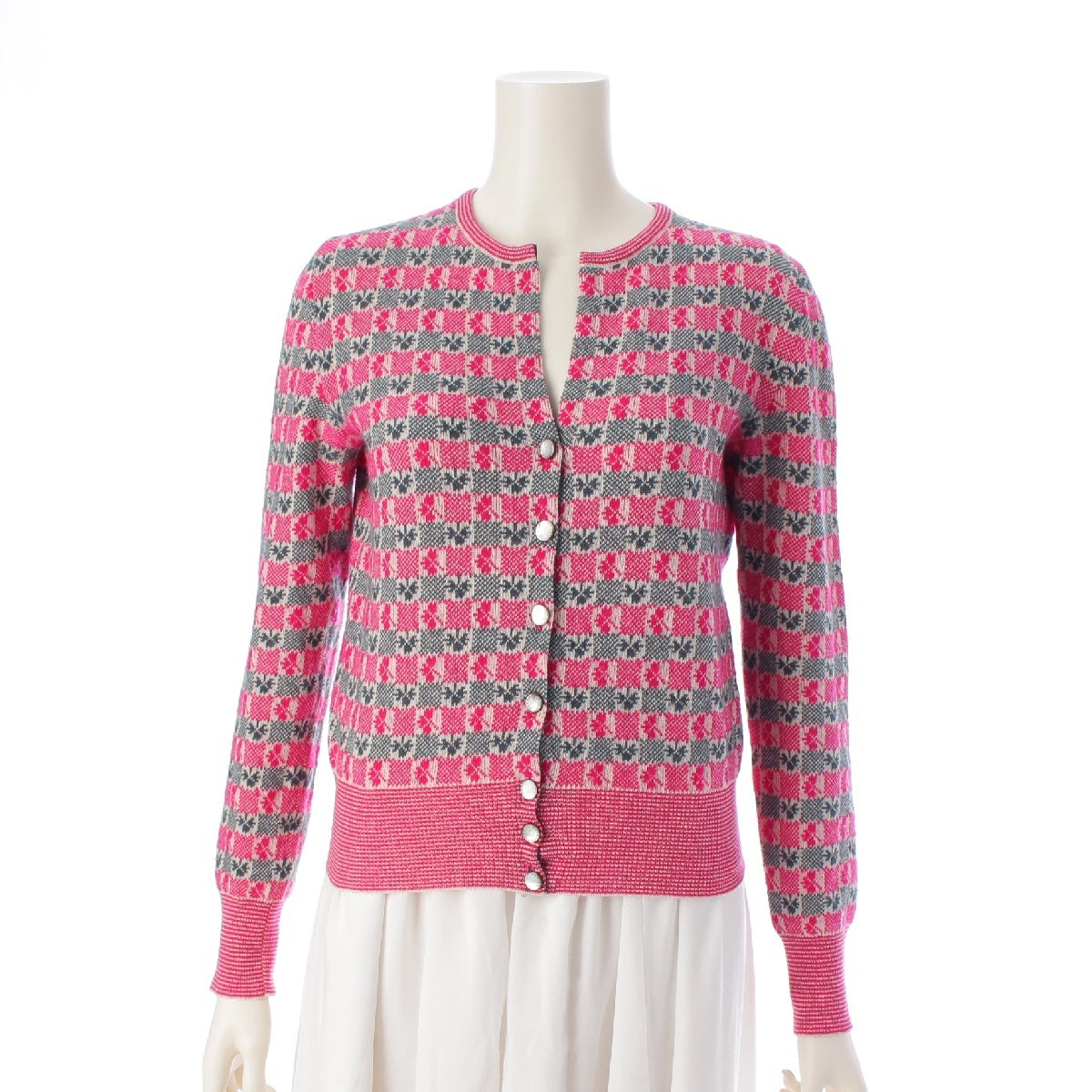 CHANEL 01P cashmere Shell button all-over knit cardigan tops P17282 pink green white 38