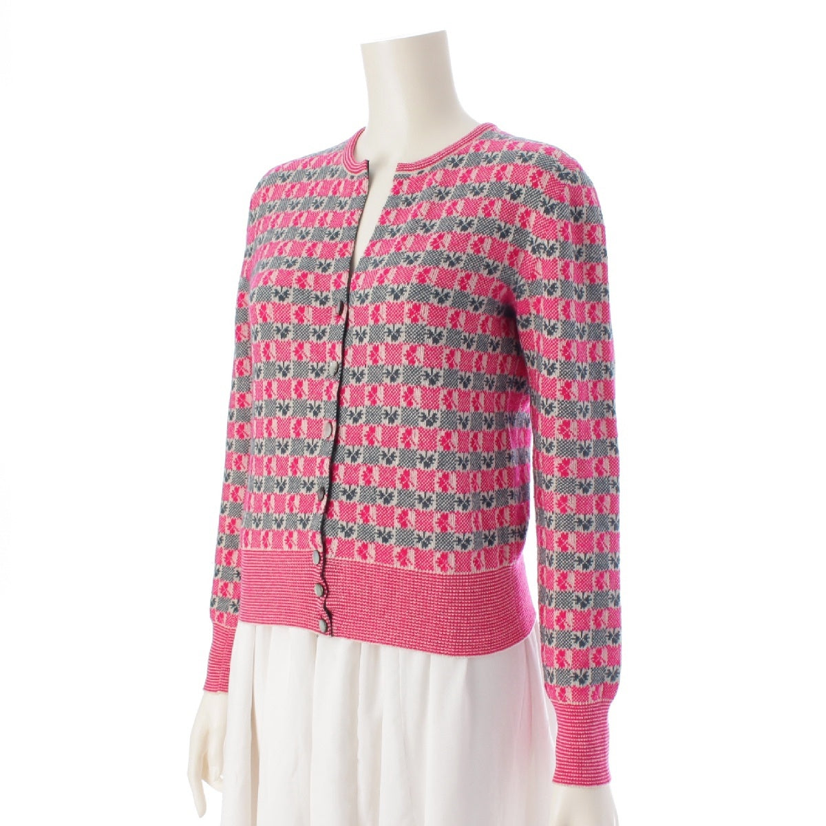 CHANEL 01P cashmere Shell button all-over knit cardigan tops P17282 pink green white 38