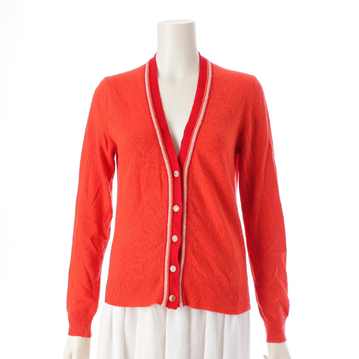 CHANEL 02P cashmere COCO Mark V-neck knit cardigan tops P19097 Red 40