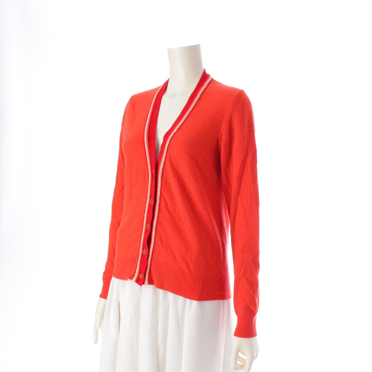 CHANEL 02P cashmere COCO Mark V-neck knit cardigan tops P19097 Red 40