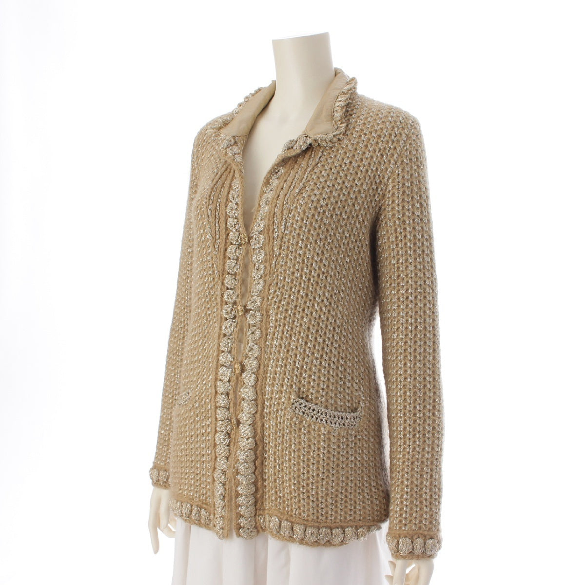 CHANEL 04P wool mohair COCO Mark knit cardigan tops P23997 beige 38