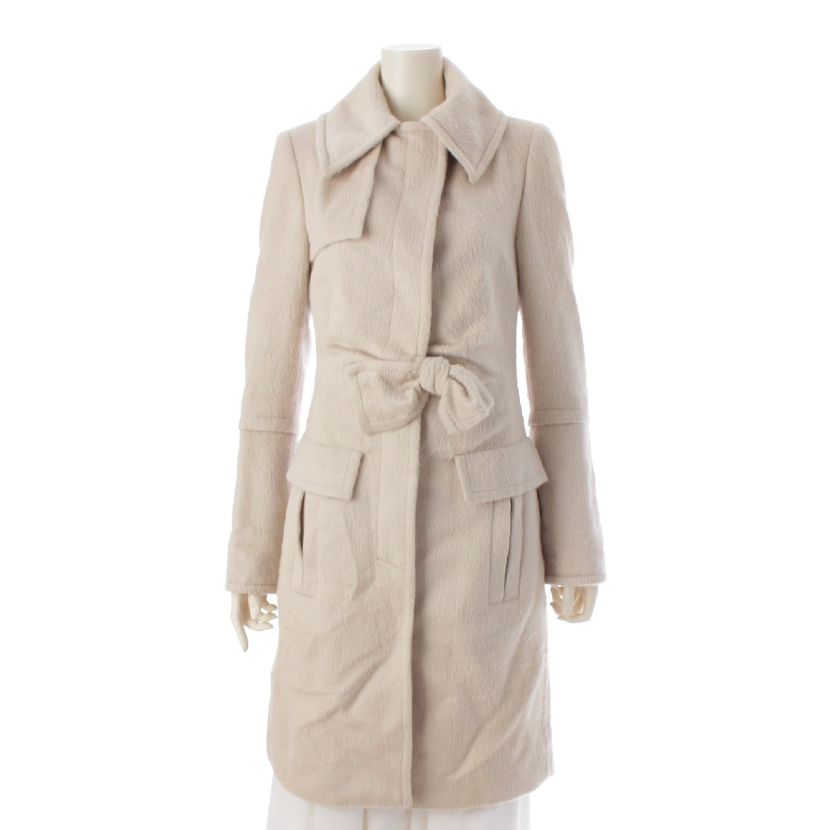 GUCCI Alpaca wool Ribbon Belt Stand Collar coat outer 132095 beige 38