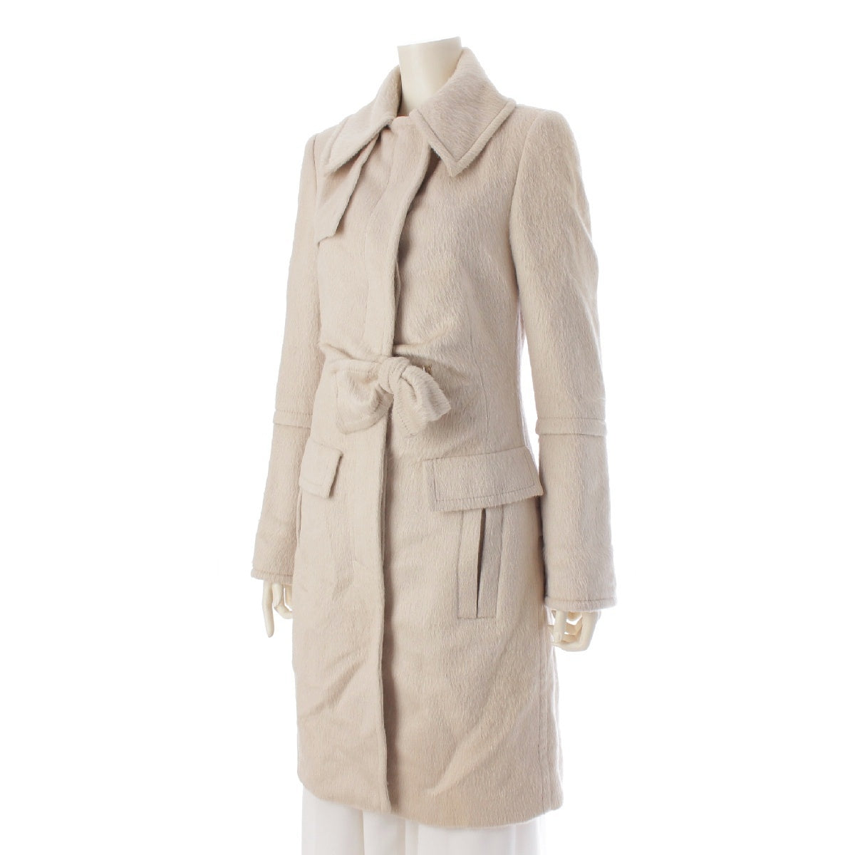 GUCCI Alpaca wool Ribbon Belt Stand Collar coat outer 132095 beige 38