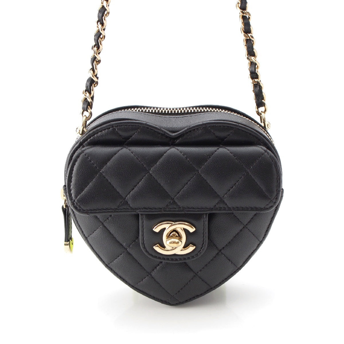 CHANEL 31 series lambskin Matelasse Heart Shape Chain Shoulder Bag Pochette AP2784 Gold Metal Black