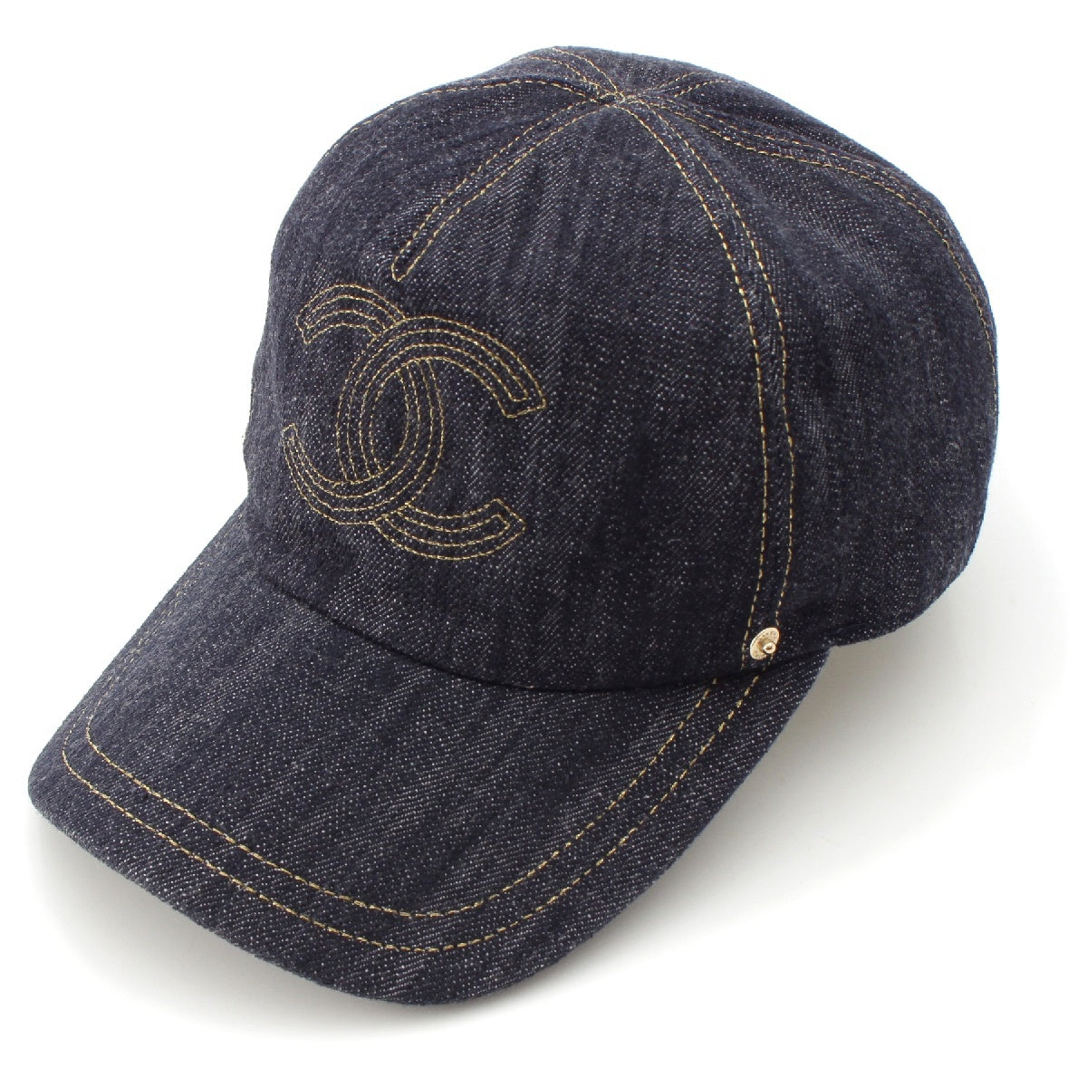 CHANEL Cotton denim COCO Mark Stitch Baseball cap hat Navy Indigo Blue M