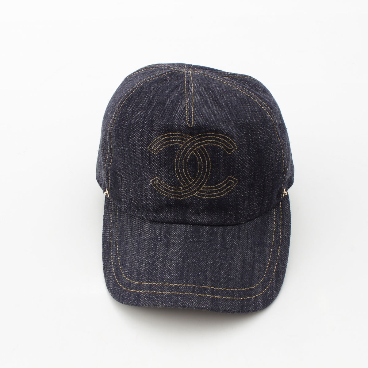 CHANEL Cotton denim COCO Mark Stitch Baseball cap hat Navy Indigo Blue M