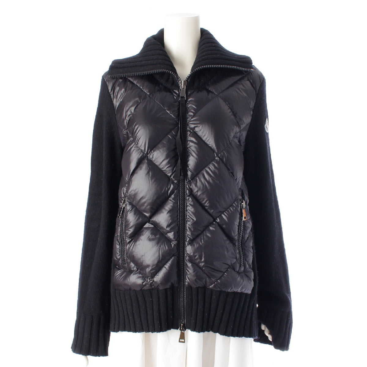 MONCLER 21 years ナイロン ウール Knit switching patch quilt Down jacket Cardigan outer G20939B00029 black M