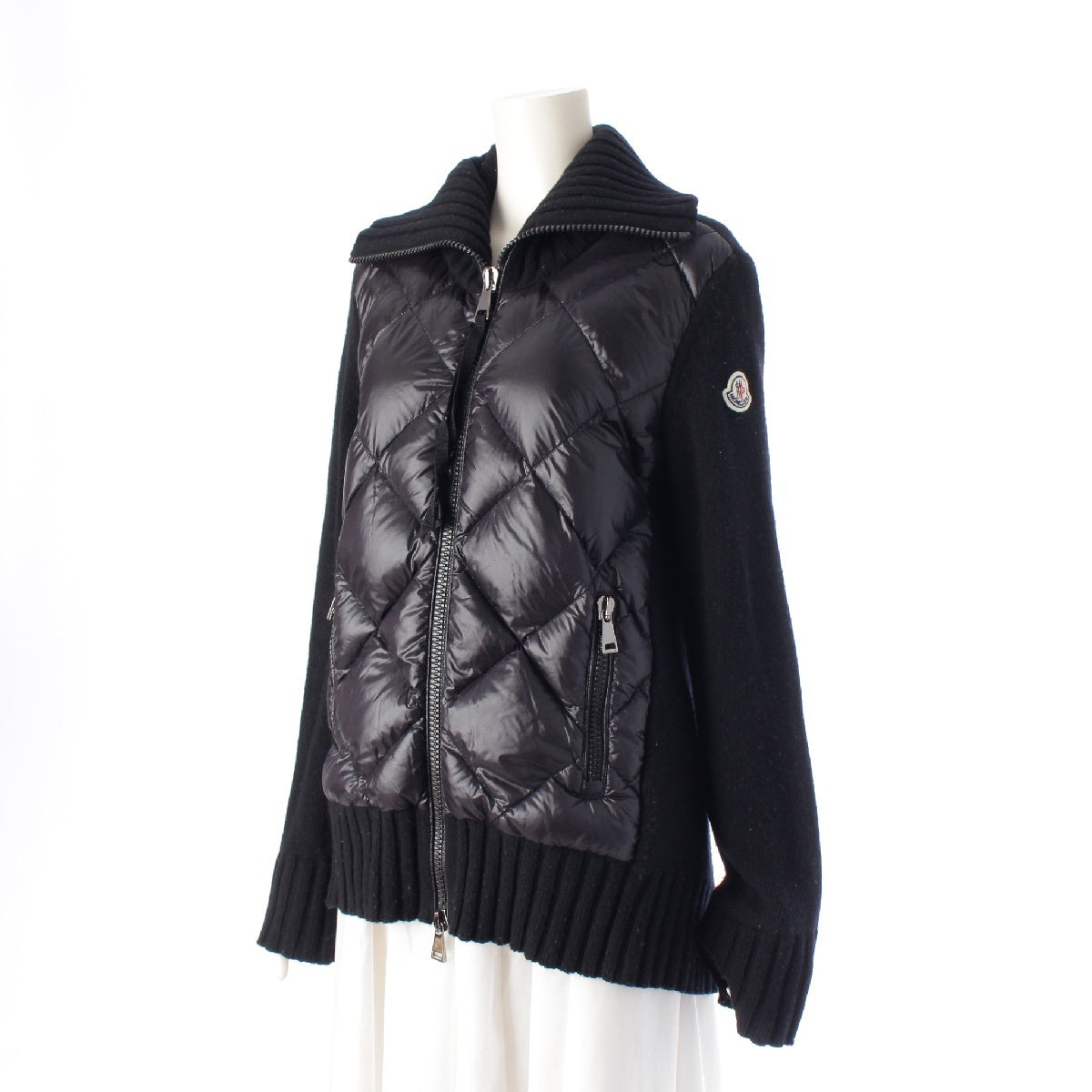 MONCLER 21 years ナイロン ウール Knit switching patch quilt Down jacket Cardigan outer G20939B00029 black M