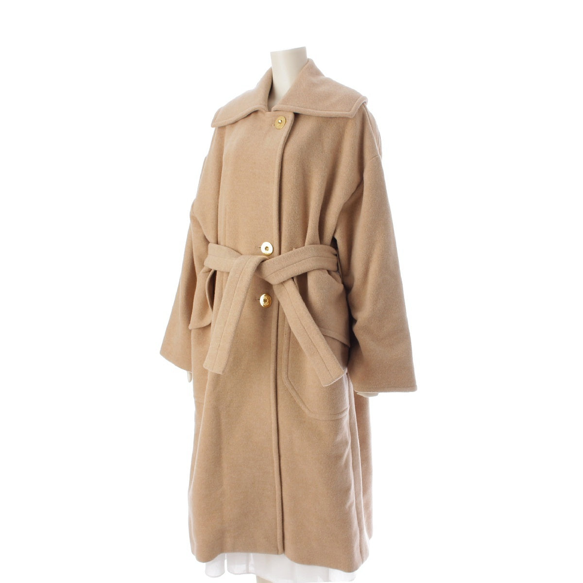 Patou wool Logo embroidered double-faced gold metal belt coat 22A-C0013-0121 beige 36