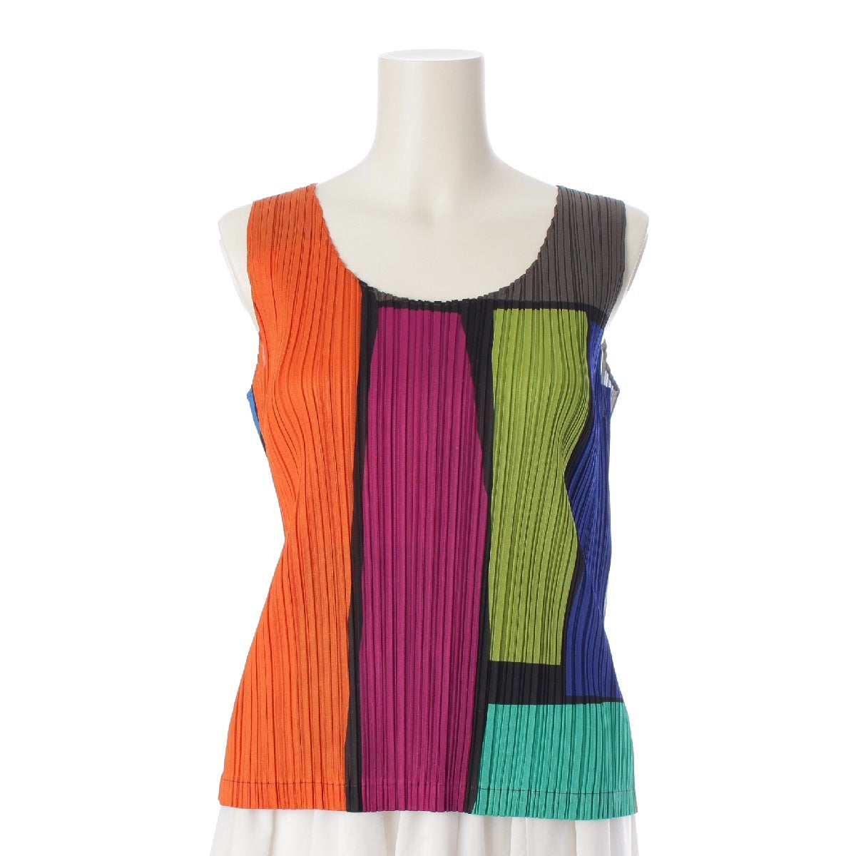 PLEATS PLEASE ISSEY  16Stainless Steel Color Tower Blocking Sleeveless Cut Tops blouse PP61-JK734  multicolor 3