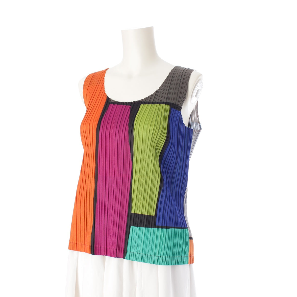 PLEATS PLEASE ISSEY  16Stainless Steel Color Tower Blocking Sleeveless Cut Tops blouse PP61-JK734  multicolor 3