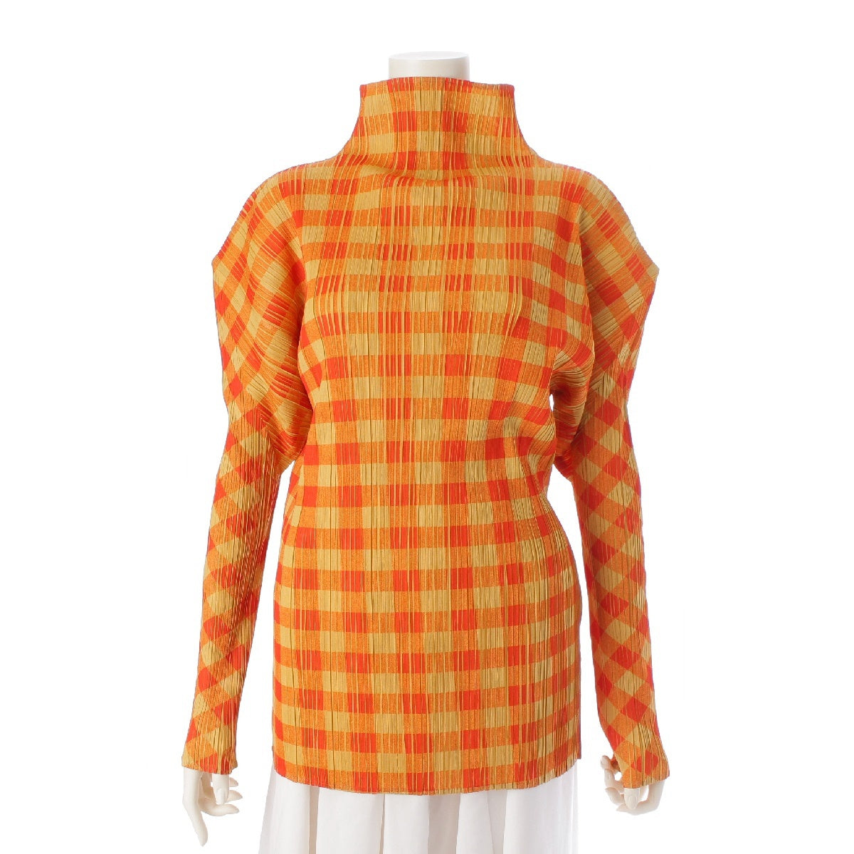 PLEATS PLEASE ISSEY  Transfer print check long sleeve turtleneck Long-sleeved T-shirt PP54-JK604 Orange 4