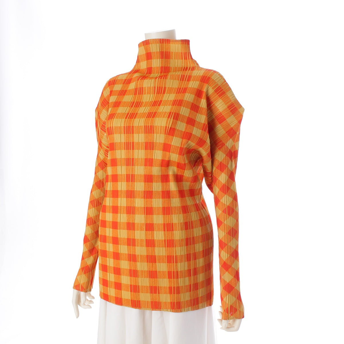 PLEATS PLEASE ISSEY  Transfer print check long sleeve turtleneck Long-sleeved T-shirt PP54-JK604 Orange 4