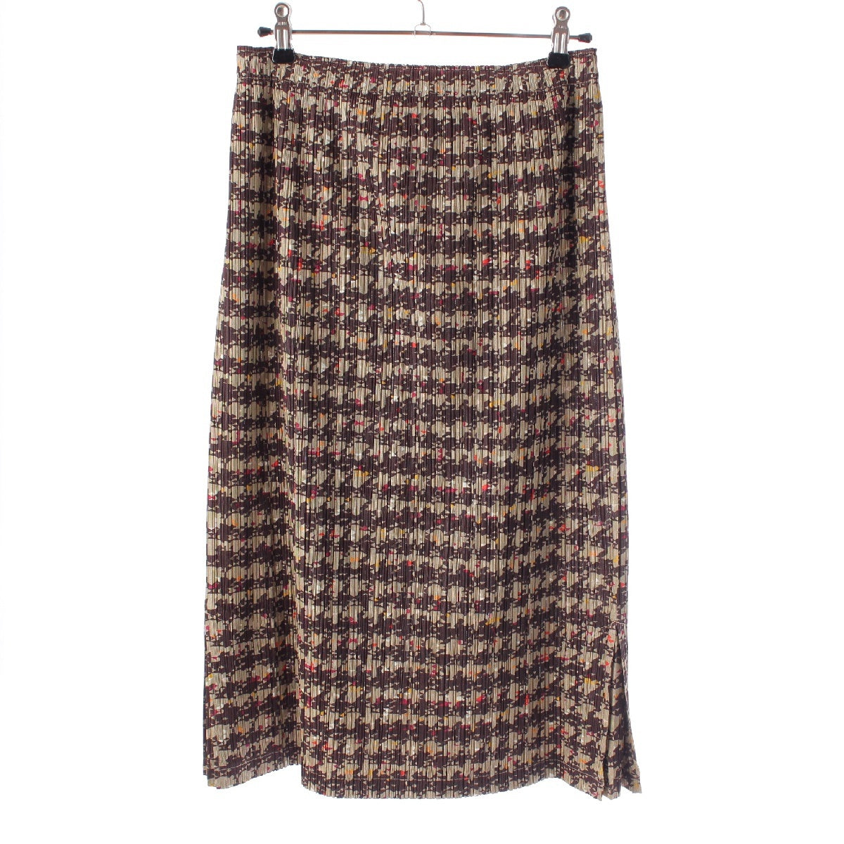 PLEATS PLEASE ISSEY  Houndstooth pattern Slit skirt PP03-JG784 Brown beige 4