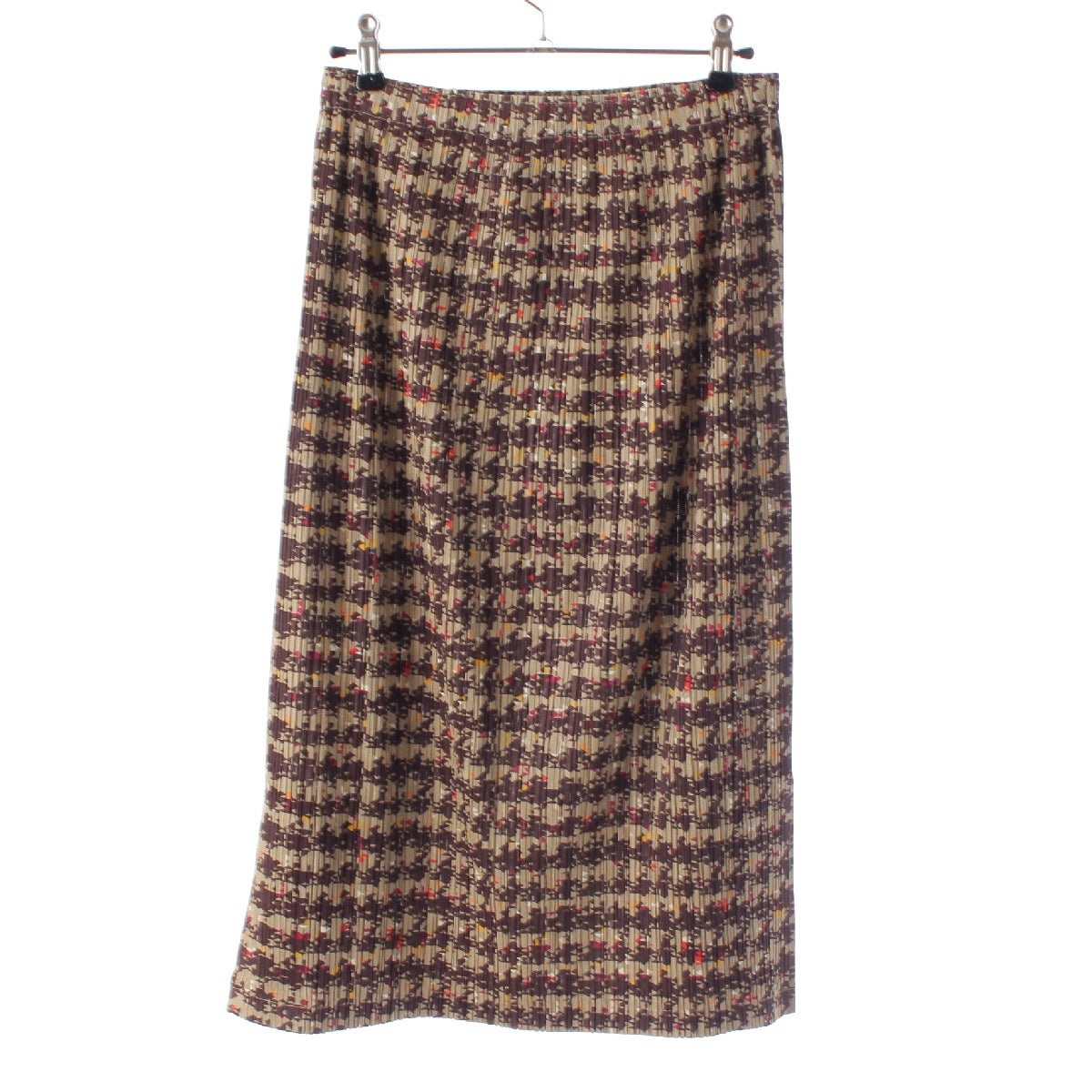 PLEATS PLEASE ISSEY  Houndstooth pattern Slit skirt PP03-JG784 Brown beige 4