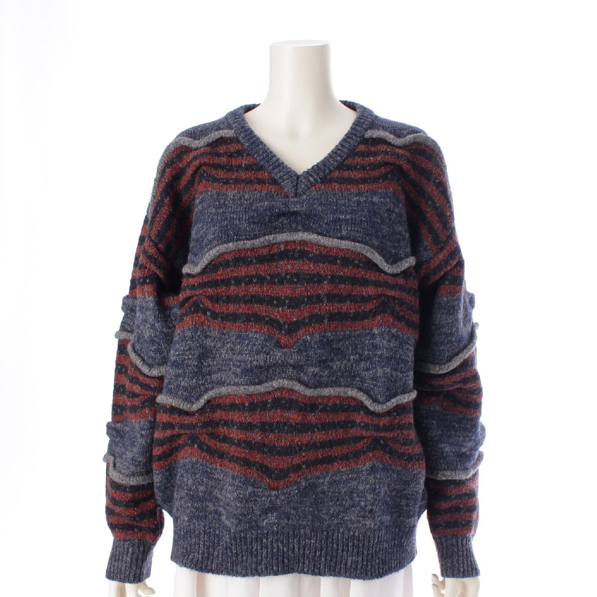 ISSEY MIYAKE Vintage V-neck all-over print knit Sweater tops blue