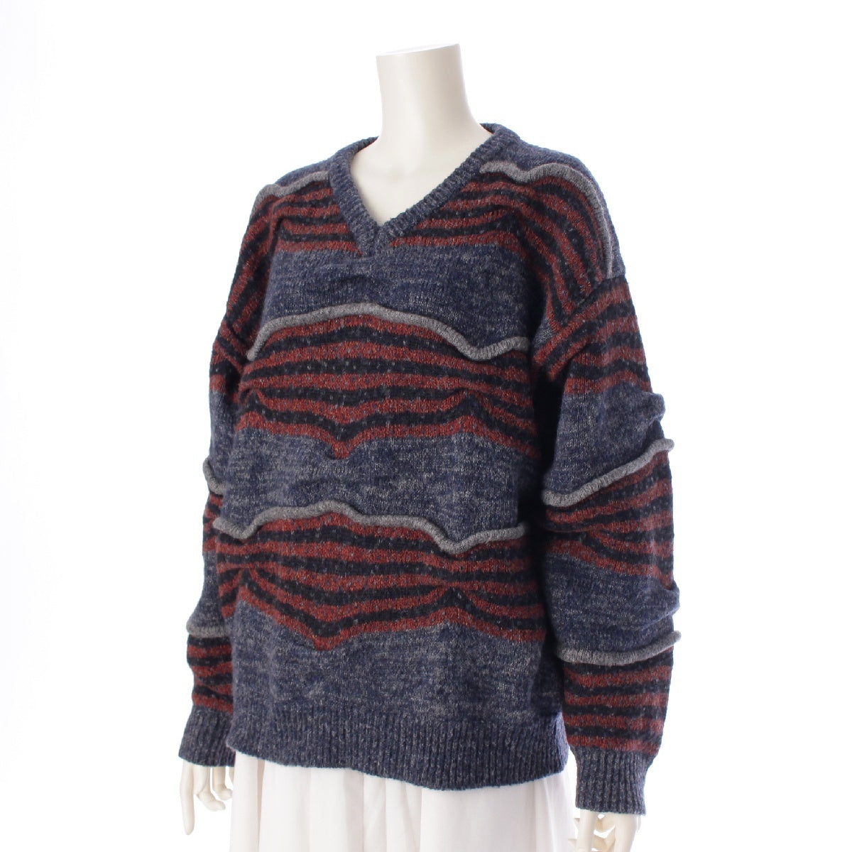 ISSEY MIYAKE Vintage V-neck all-over print knit Sweater tops blue