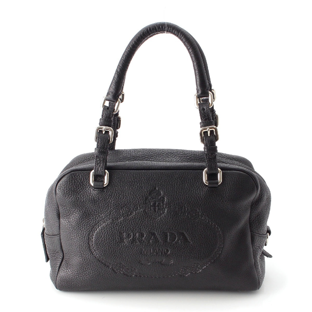 PRADA leather Embossed logo mini Boston bag Handbag bag BR3091 black