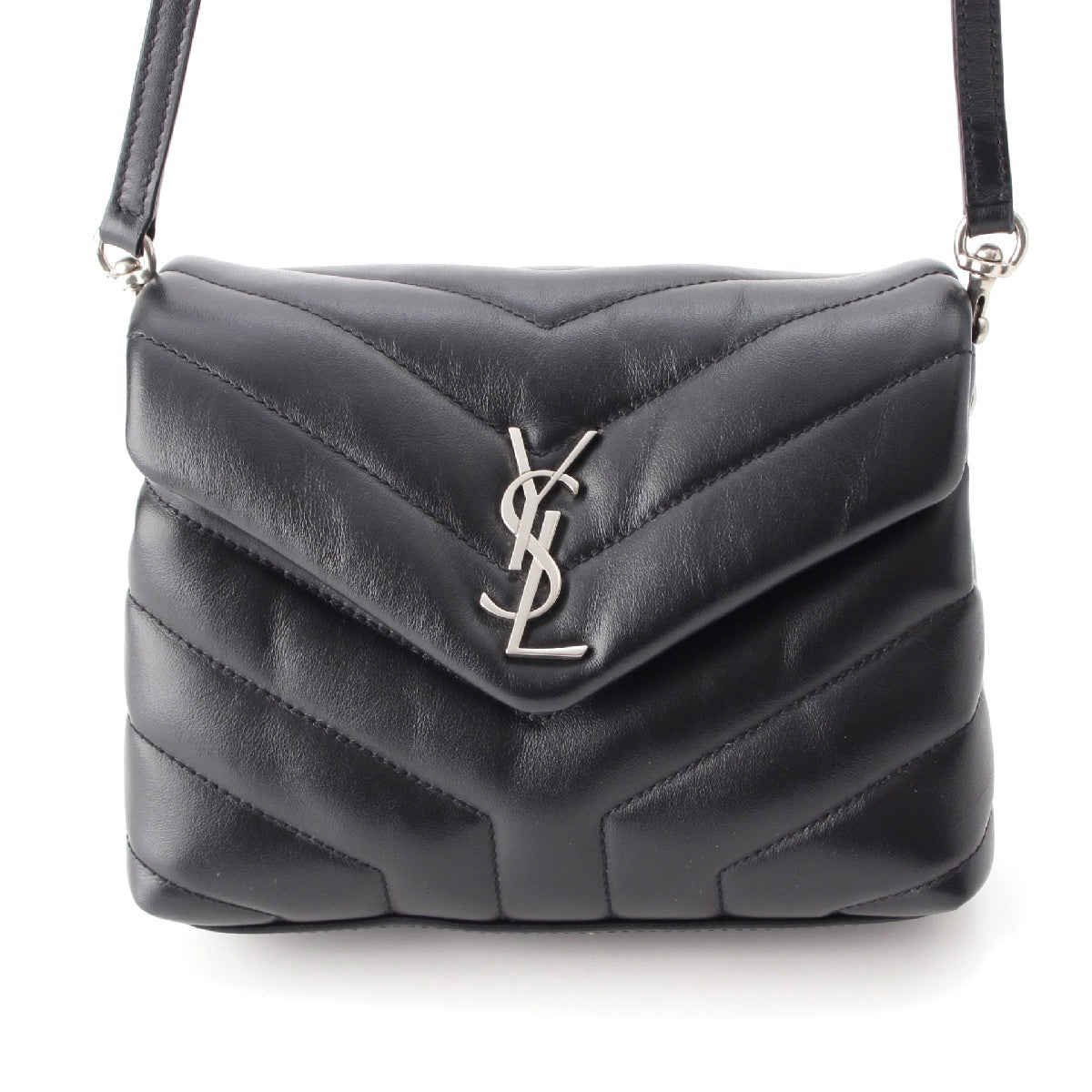 SAINT LAURENT Lulu leather YSL logo Silver Metal Shoulder Bag 630951 black