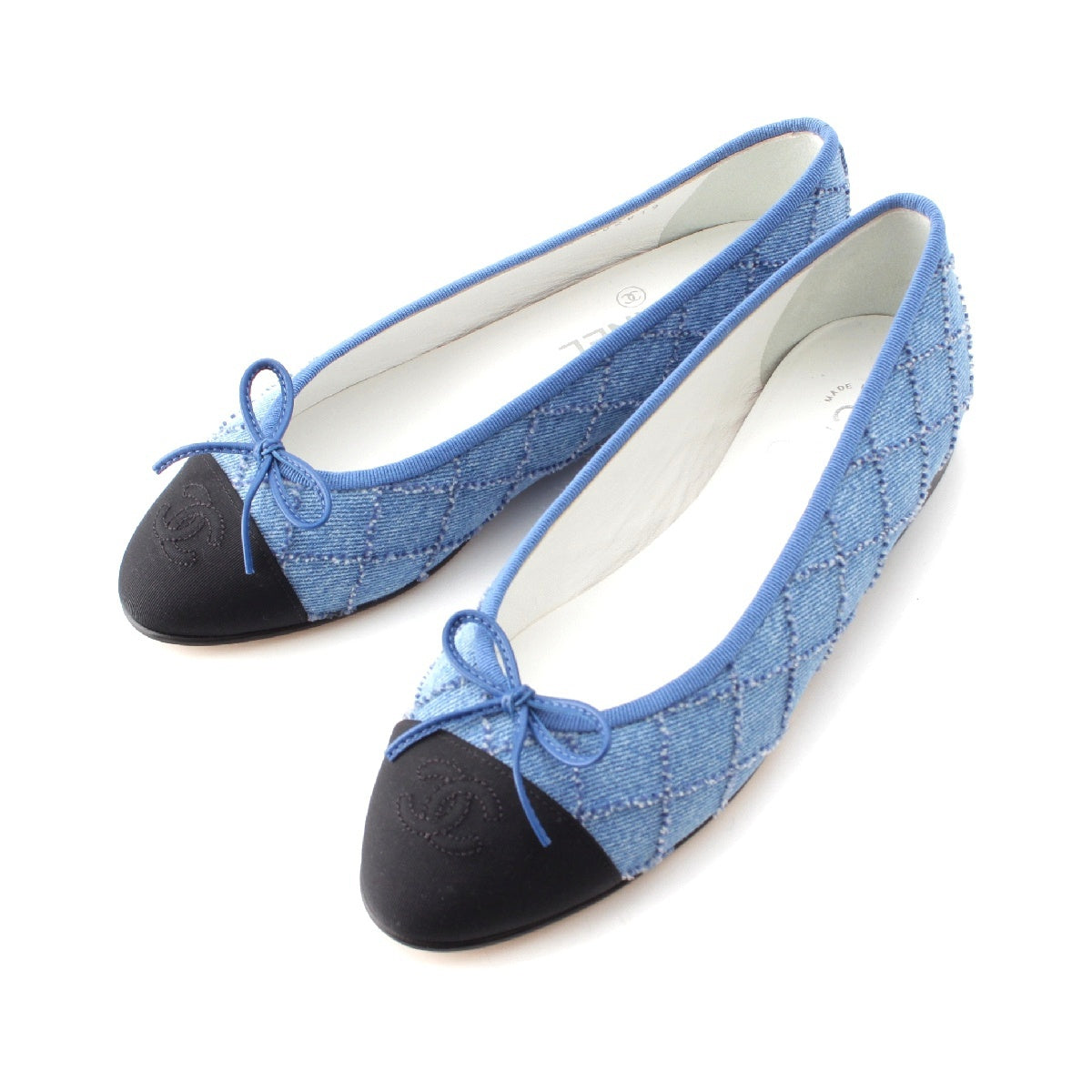 CHANEL Ballerina COCO Mark Denim Ribbon Matelasse pumps shoes G02819 38 38