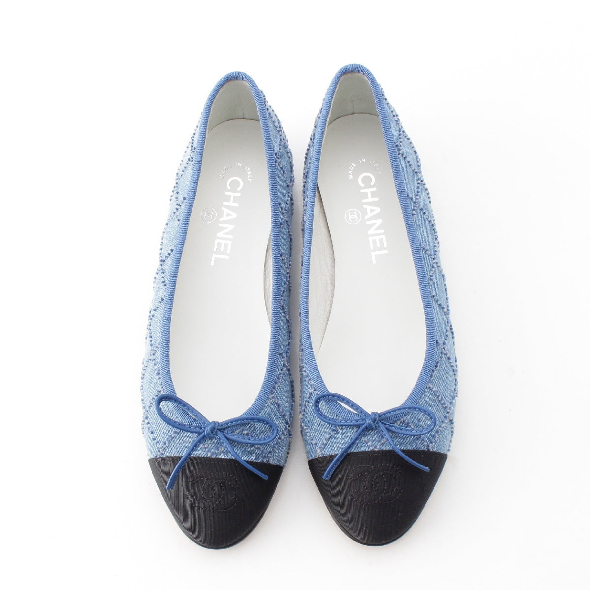 CHANEL Ballerina COCO Mark Denim Ribbon Matelasse pumps shoes G02819 38 38