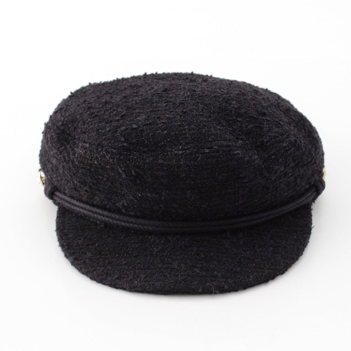 CHANEL Tweed Cotton COCO MarkMetal Casquette hat black M