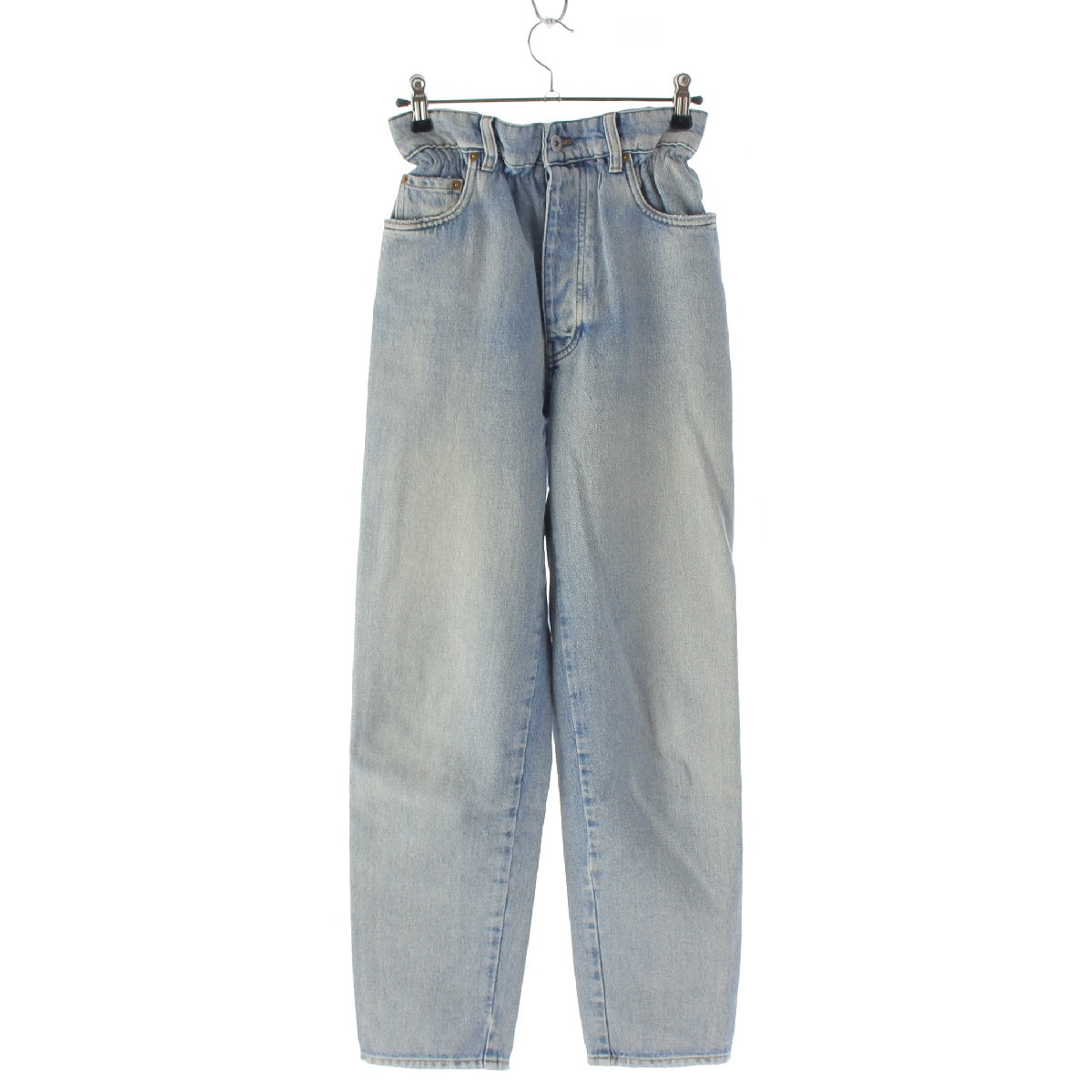 MIUMIU 21 years cotton Waist Gathered Iconic Tapered Denim pants Jeans bottoms GWP299 blue 24