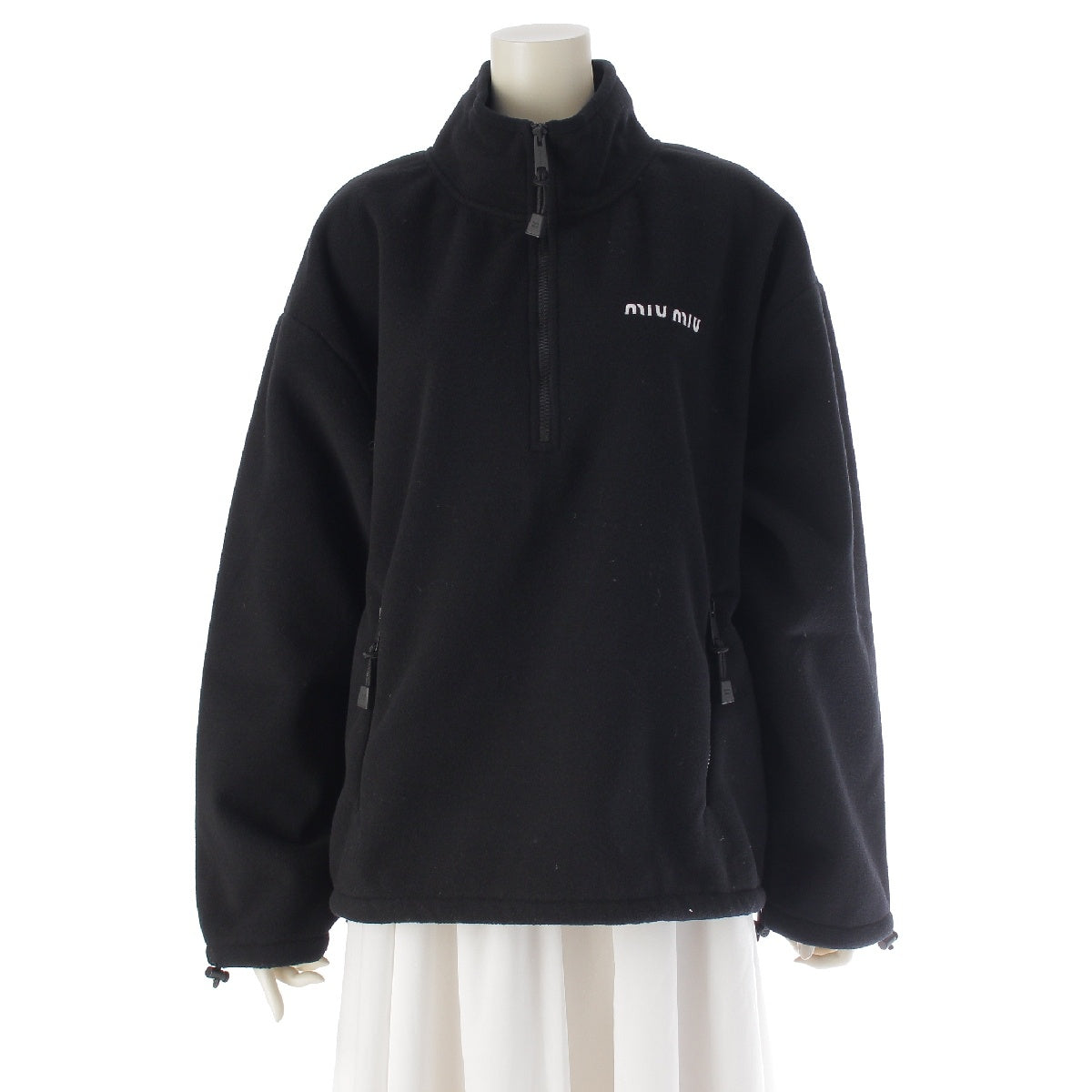 MIUMIU 24 years Embroidered logo half-zip fleece Jacket tops MJL043 black XS