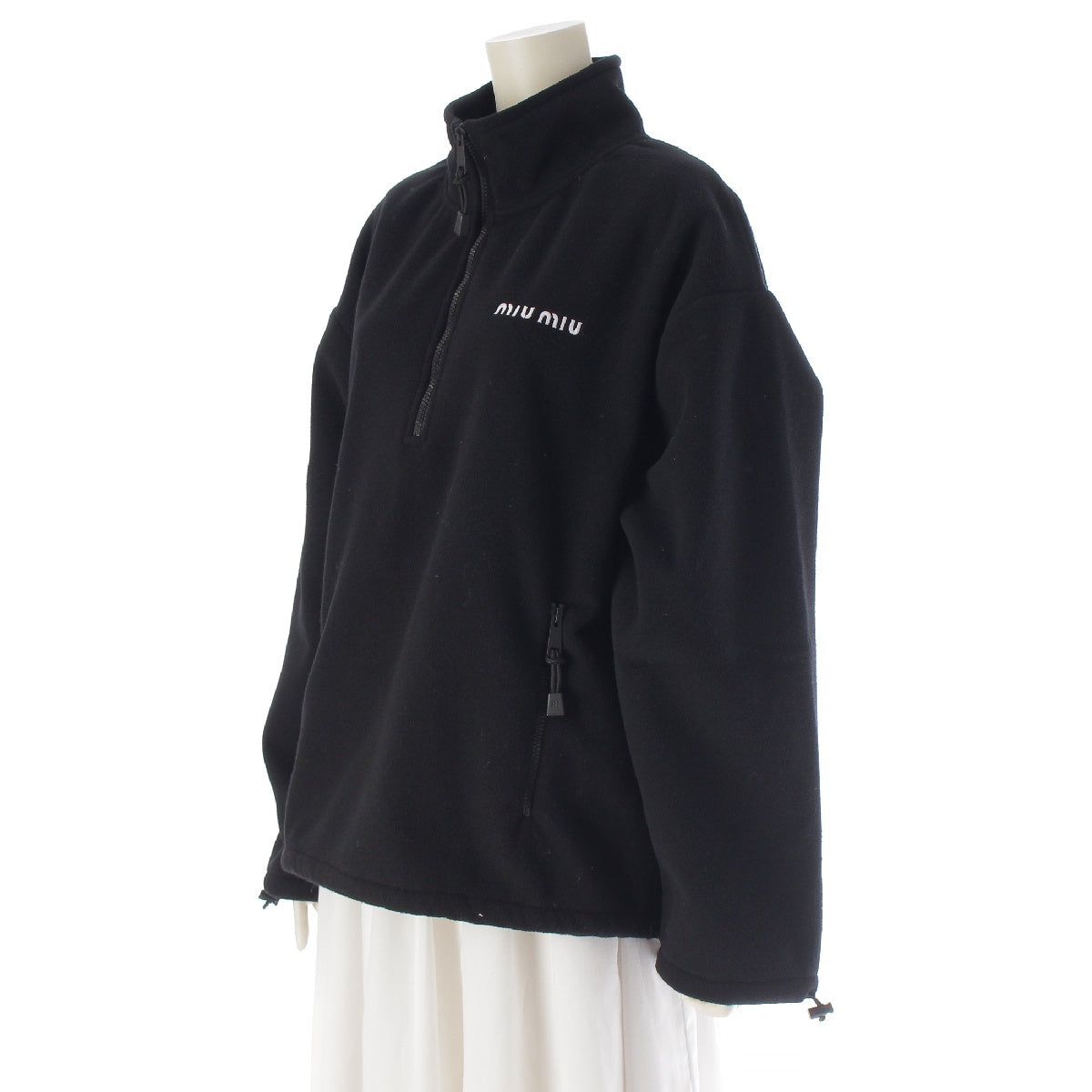 MIUMIU 24 years Embroidered logo half-zip fleece Jacket tops MJL043 black XS