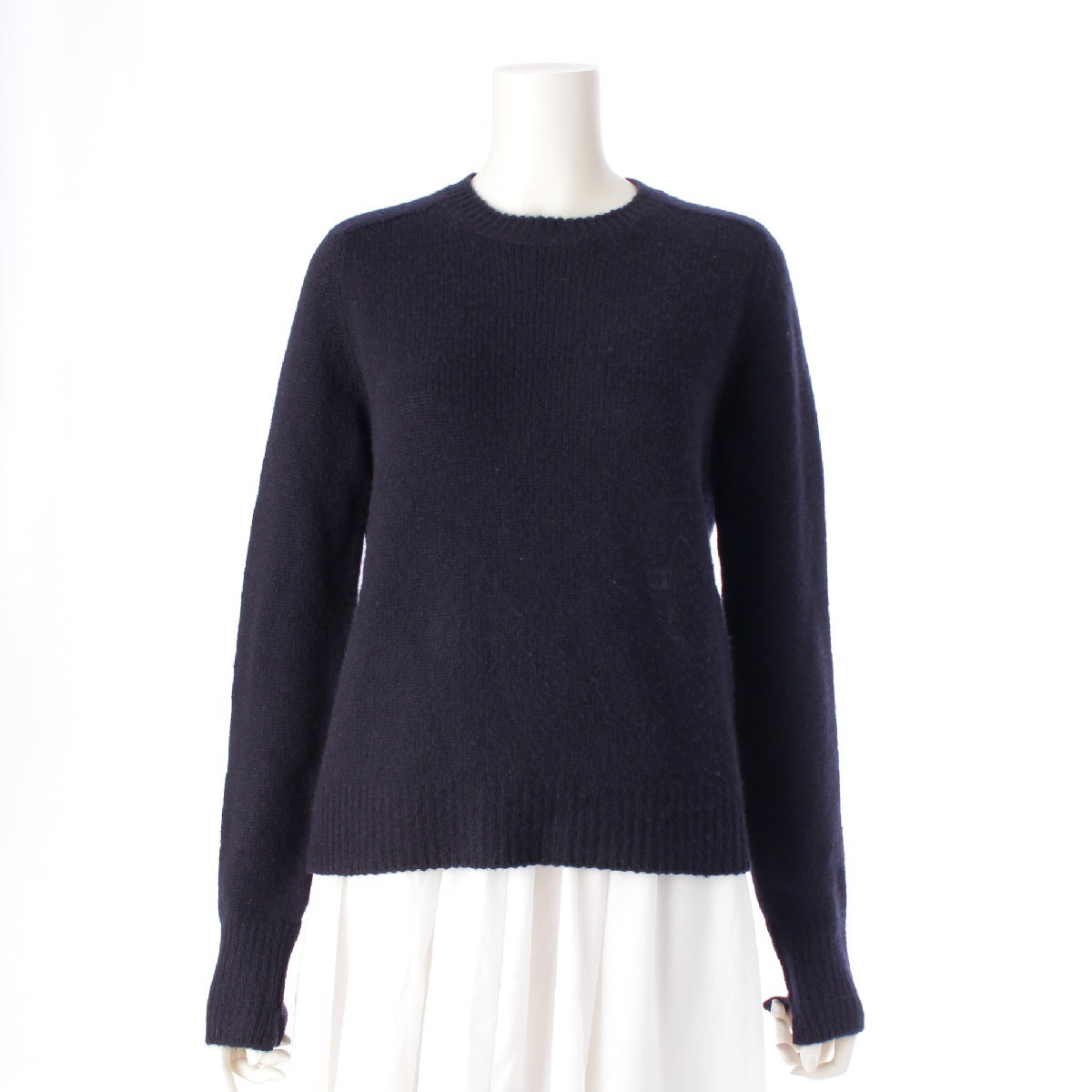 CELINE cashmere Triomphe embroidered crew neck sweater knit Navy S