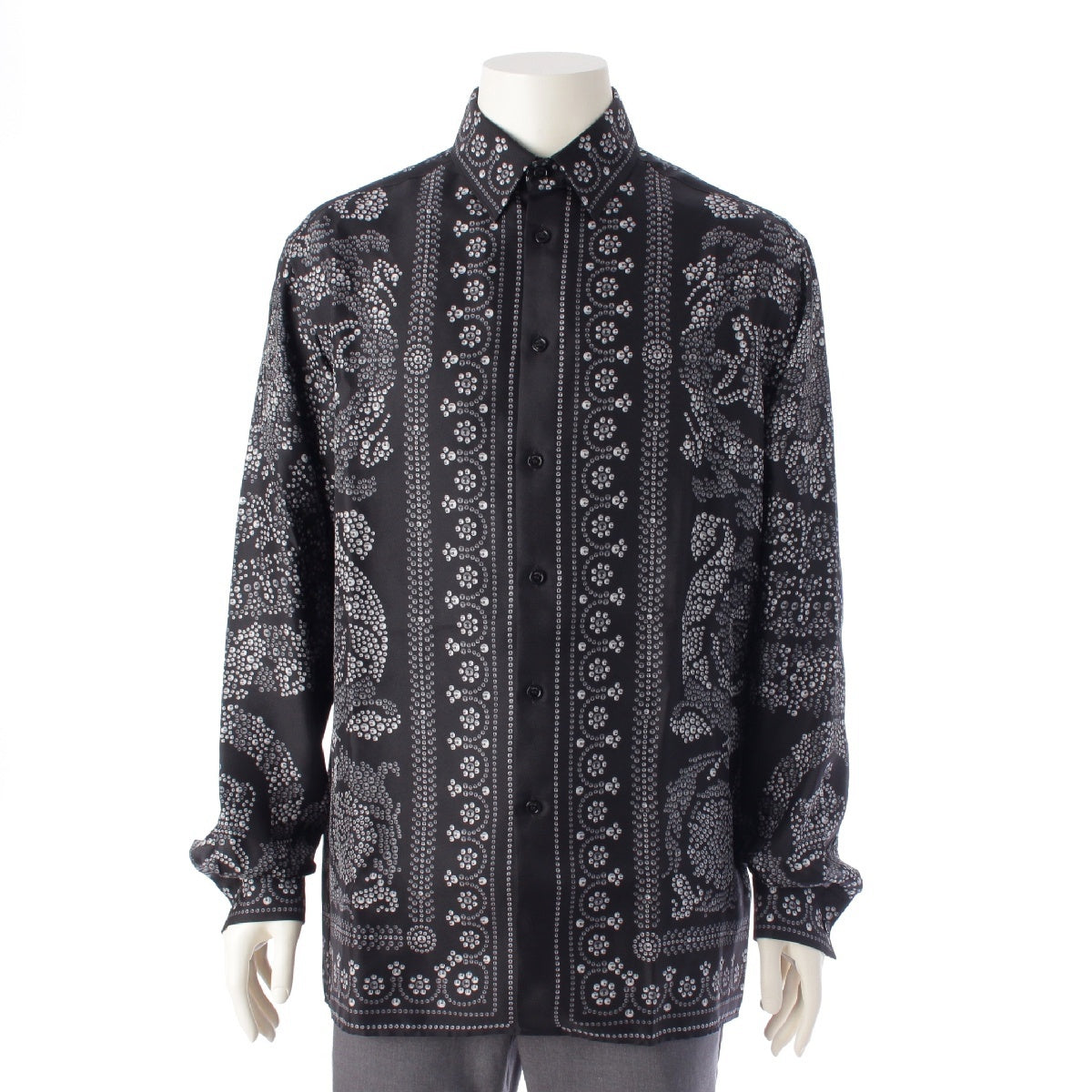 VERSACE silk Baroque Beads Long sleeve shirt tops 1003941 black 48