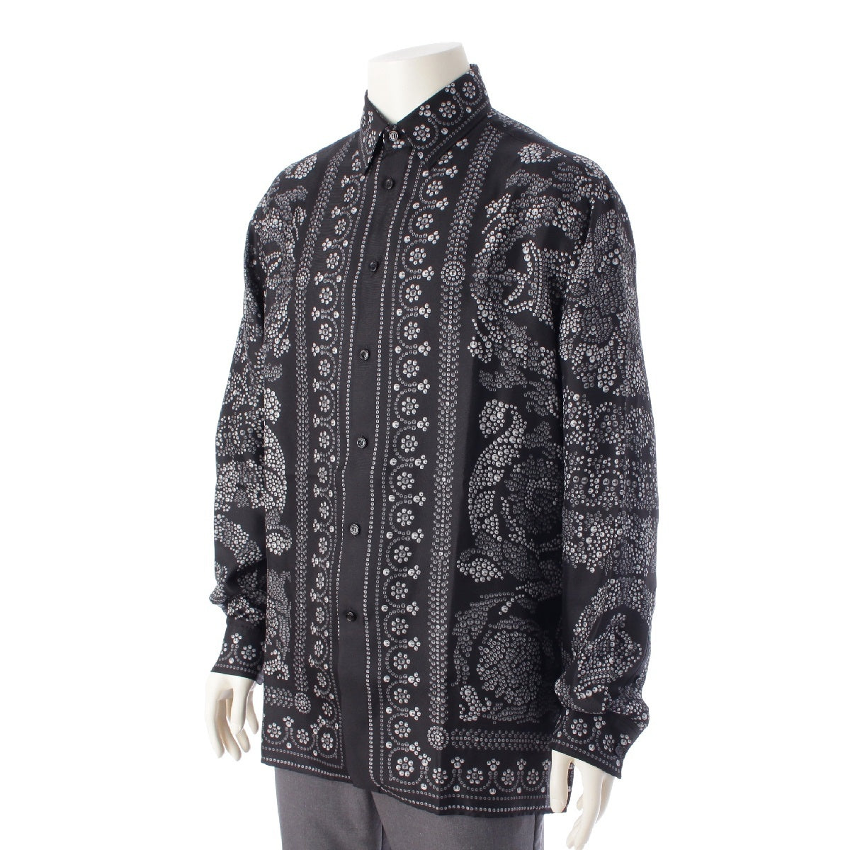 VERSACE silk Baroque Beads Long sleeve shirt tops 1003941 black 48