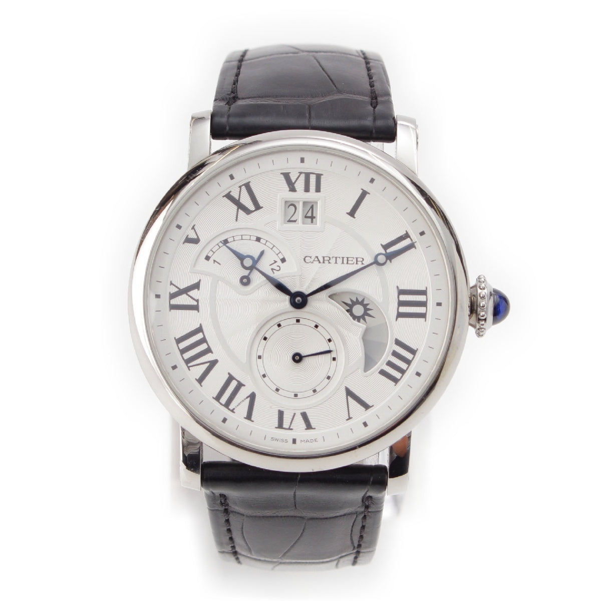 CARTIER Rotunda de Cartier grand date retrograde Stainless Steel Day & Night Big Date See-through Back Round Watches Mechanical Automatic white Dial Black x silver