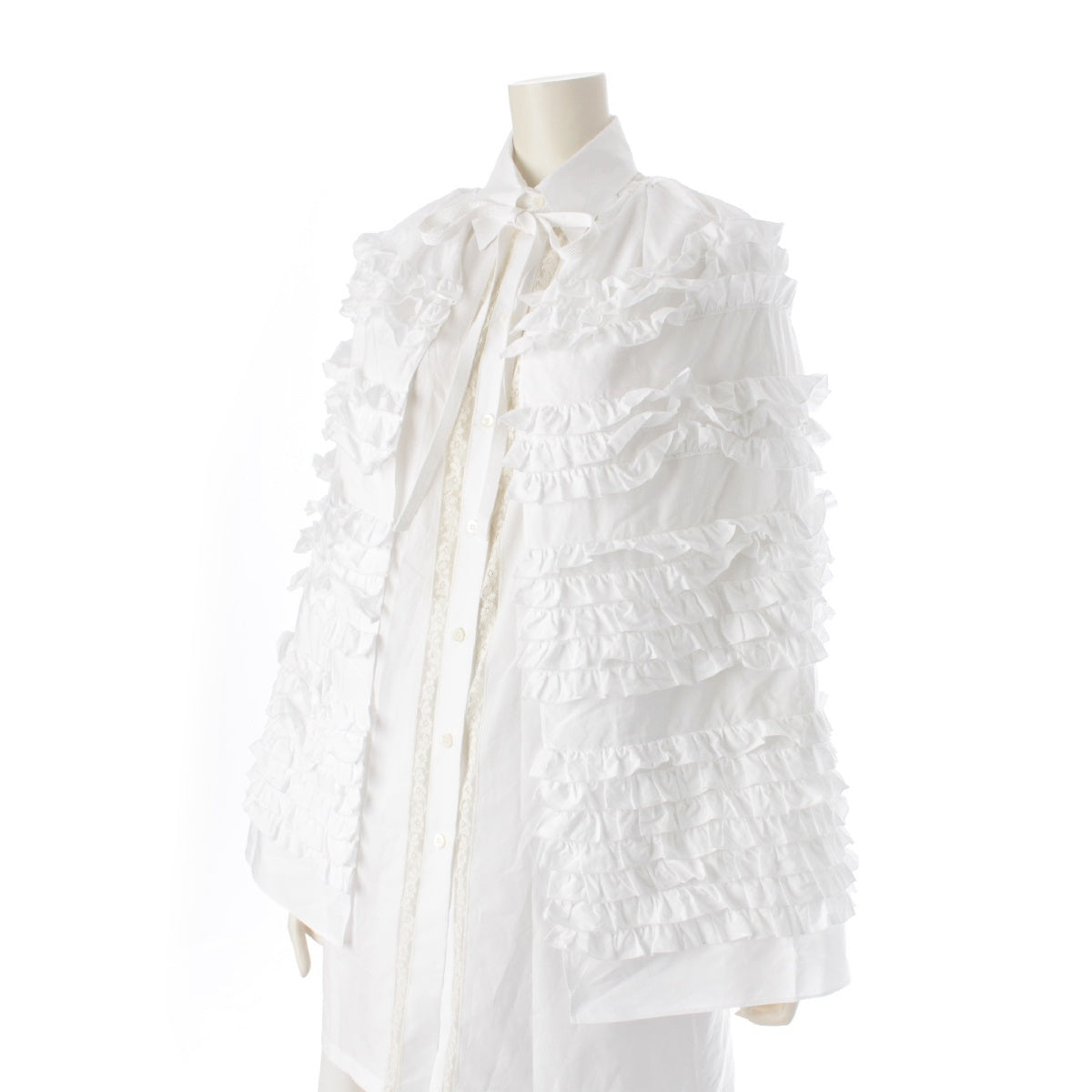 PRADA 22 years cotton Triangle logo lace switching long shirt dress wrap Skirt setup P3H89R White off-white 36