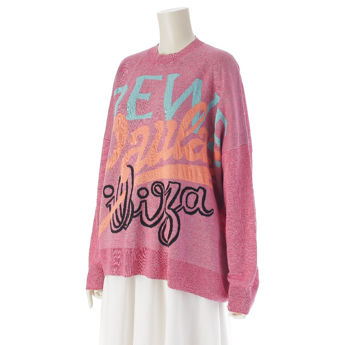 LOEWE 21Stainless Steel Linen cotton Paula's Ibiza long sleeve jacquard logo knit Sweater tops S616Y14K2 Pink multicolor XS