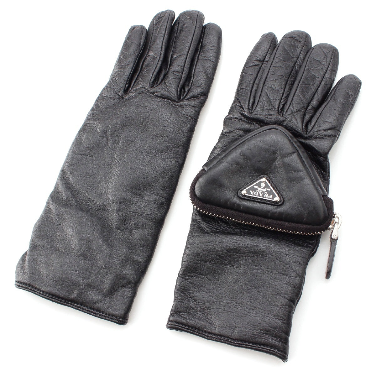 PRADA Nappa leather with cashmere lining Triangle logo pouch included gloves Glove 1GG141 black 7