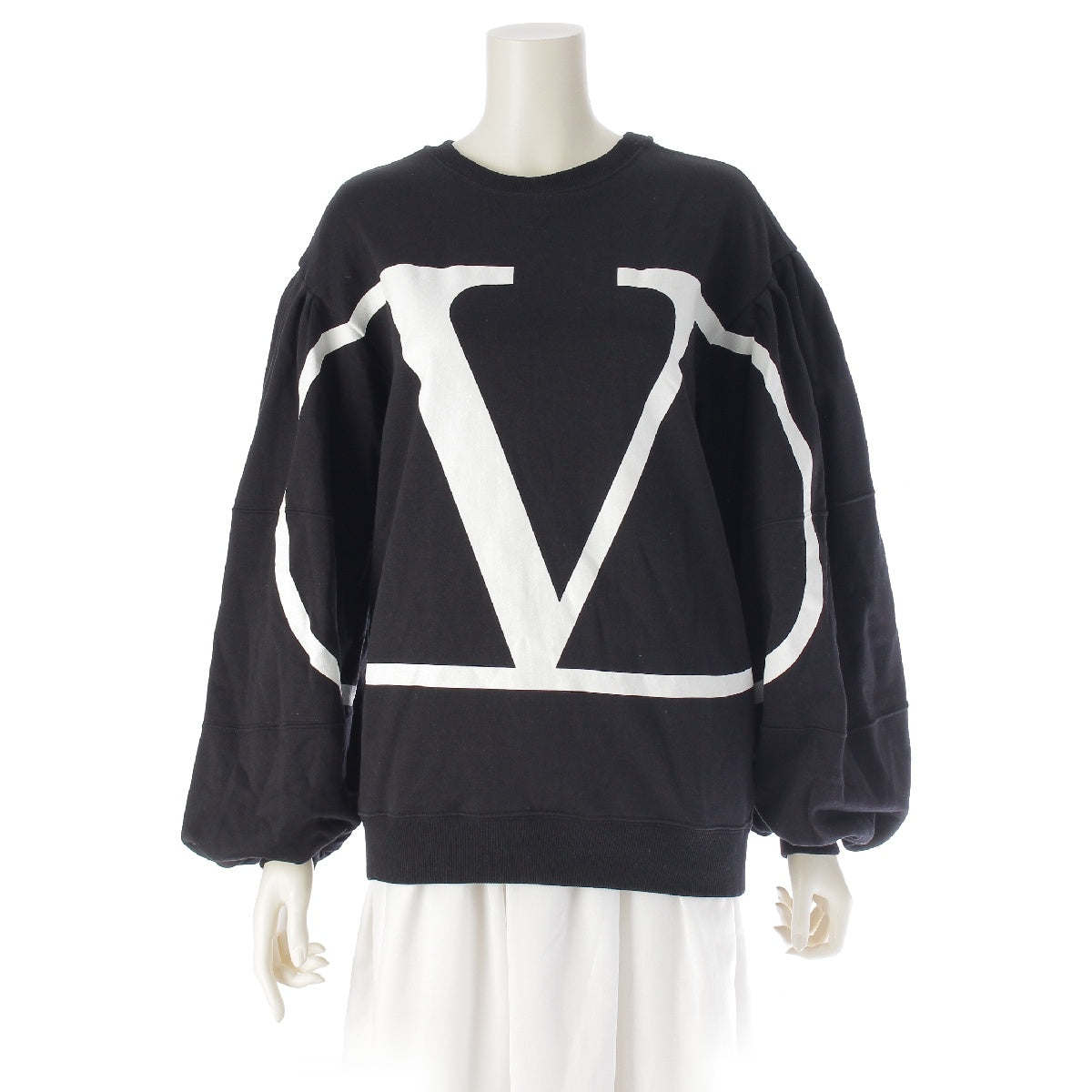 VALENTINO cotton Logo Long Sleeves Balloon Sleeves sweat tops RB0ME 00U4L4 Black White XS