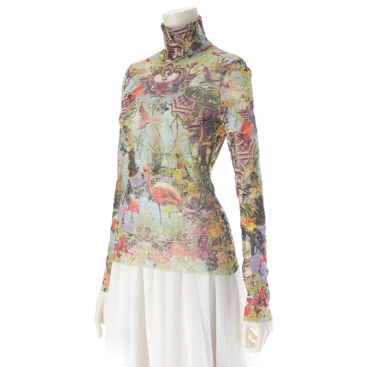 JEAN-PAUL GAULTIER FEMME Nylon All-over print paradise Eden flamingo power net turtleneck Cut tops multicolor 40