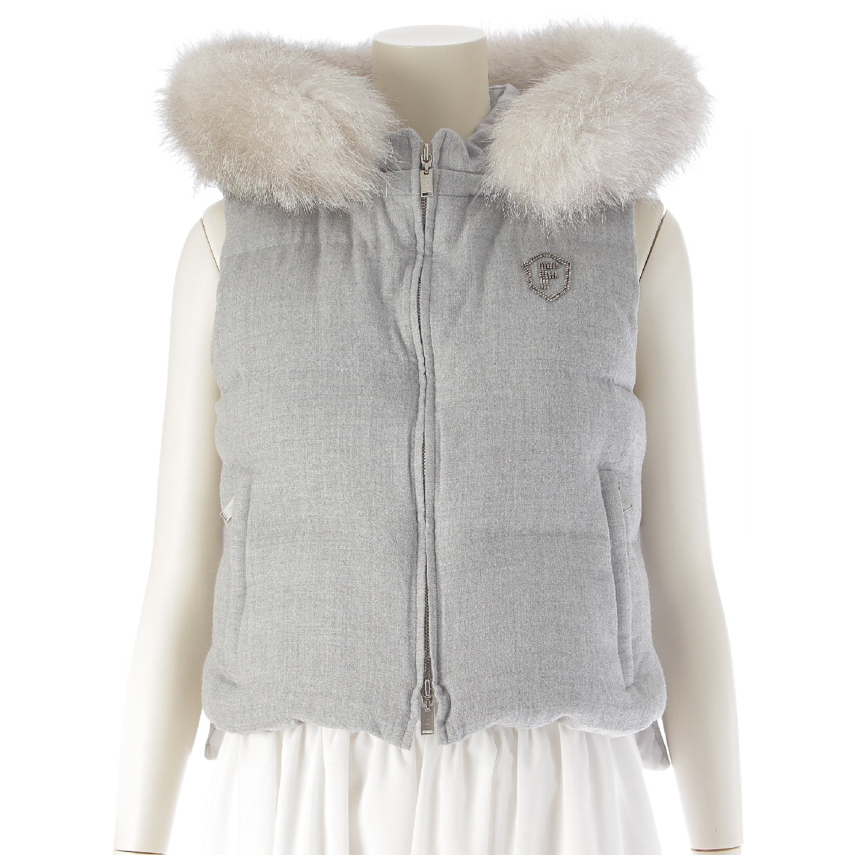 FOXEY BOUTIQUE 21 years wool Chaleur fur hood Down vest outer 42362 Sophie Gray