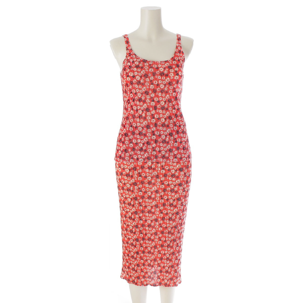 PLEATS PLEASE ISSEY  Floral Pattern Sleeveless Skirt setup PP22-FK874 PP22-JG878 Red Tops 3 Skirts 5