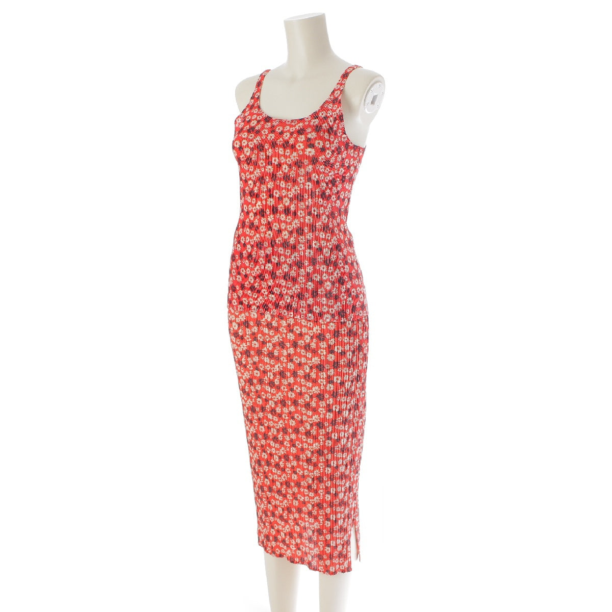 PLEATS PLEASE ISSEY  Floral Pattern Sleeveless Skirt setup PP22-FK874 PP22-JG878 Red Tops 3 Skirts 5