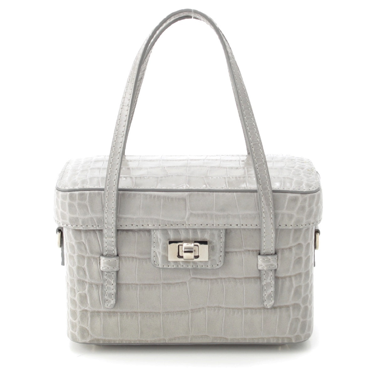 FOXEY Mini Jewel Box Croco leather Turn lock 2WAY Shoulder Vanity bag gray