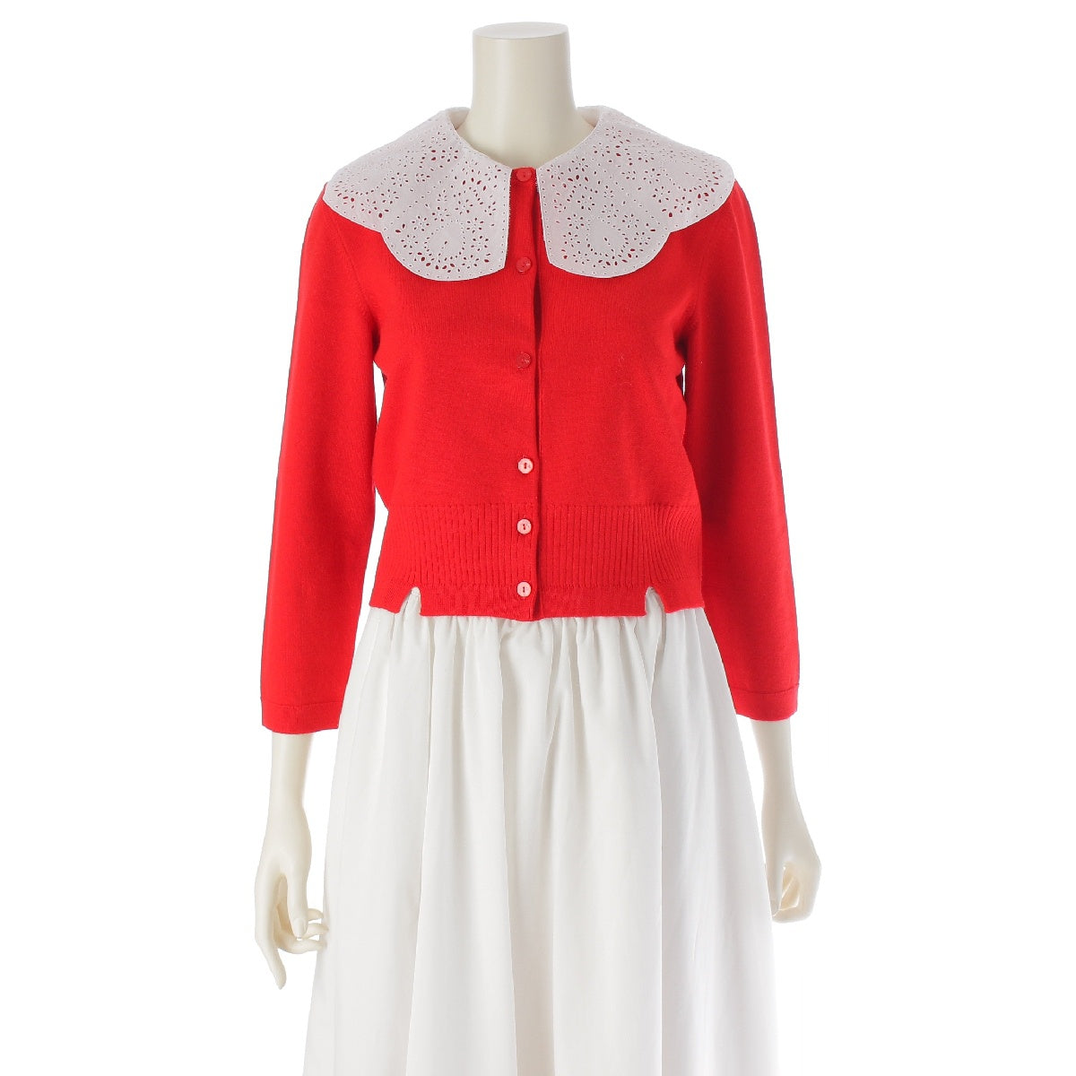 Patou wool Detachable collar, 3/4 sleeves, knit cardigan tops KN0368004303R Red M