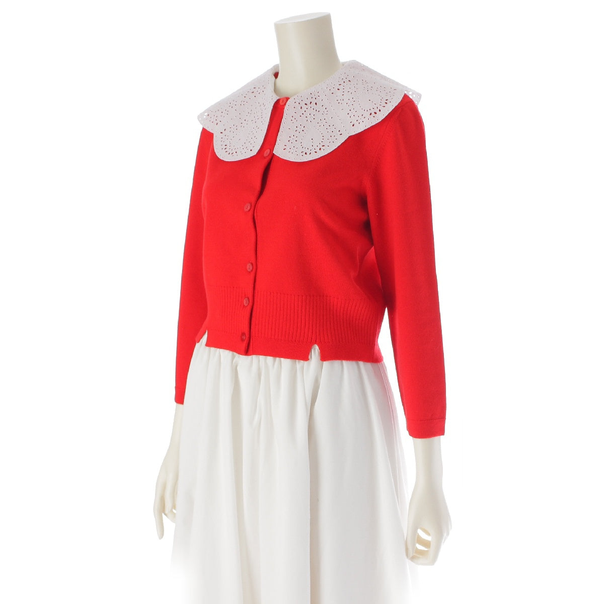 Patou wool Detachable collar, 3/4 sleeves, knit cardigan tops KN0368004303R Red M